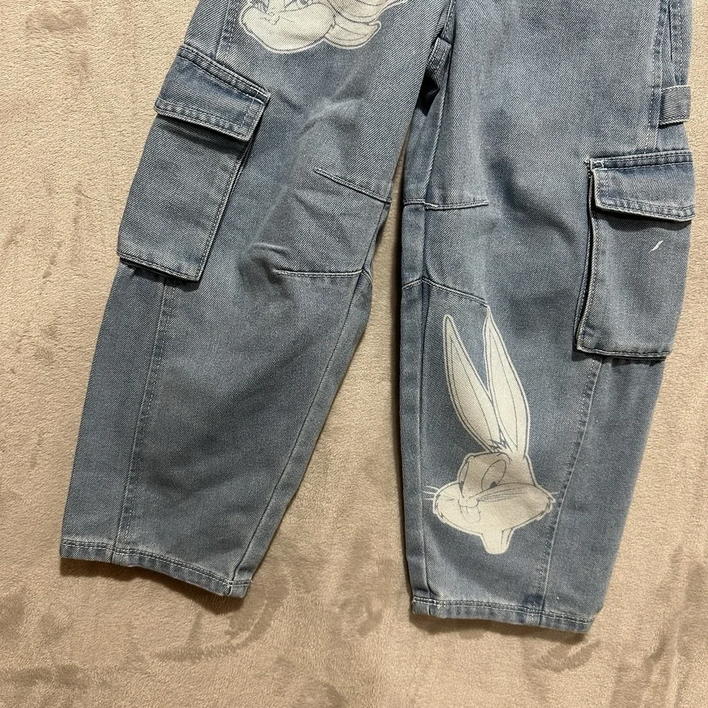 Justice Looney Tunes‎ Barrel Jeans Youth Size 6 Light Wash Cargo Denim